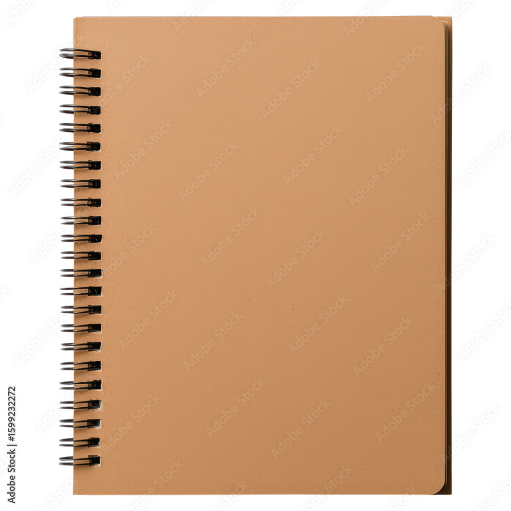Poster plain spiral notebook with blank cover for creative use isolated on transparent background.
