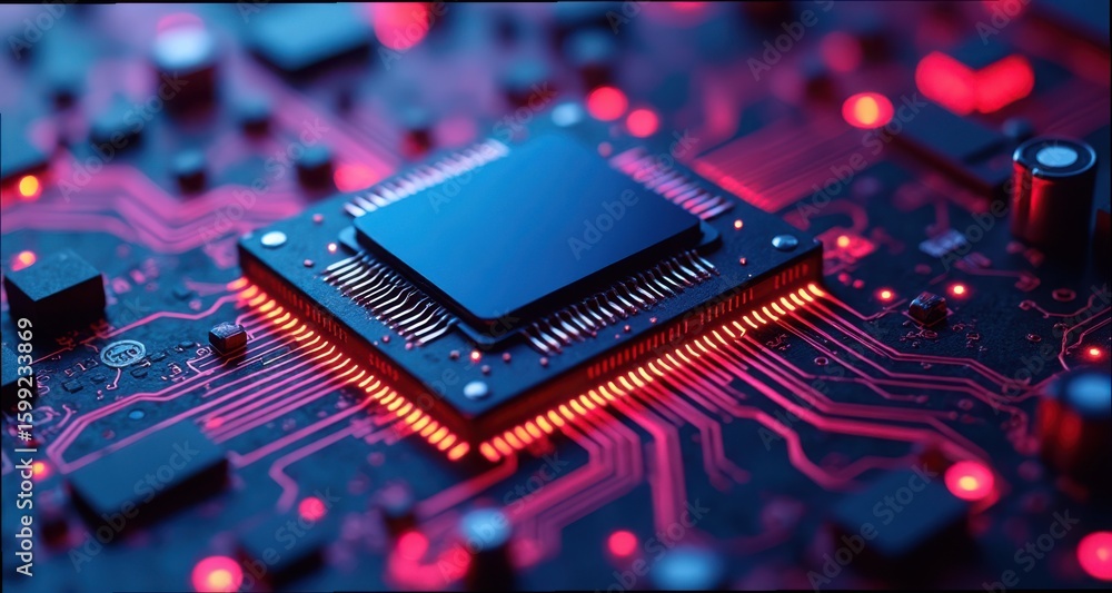 Poster neon circuit board with embedded technology and gigapixel detail