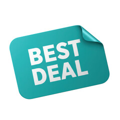 Turquoise best deal sticker with a peeling corner isolated on transparent background