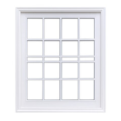 Classic White Window Frame with Decorative Grid Design isolated on transparent background.