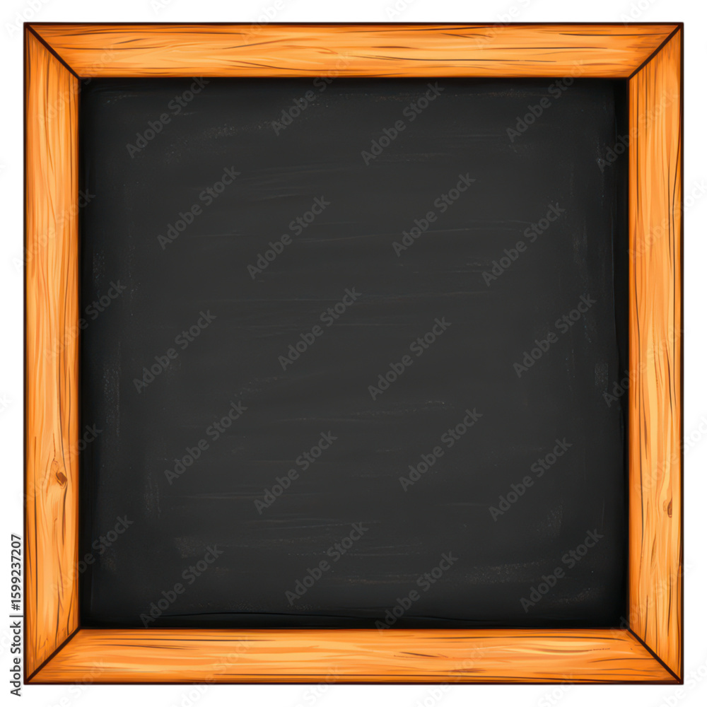 Poster blank chalkboard frame with wooden border for classroom use isolated on transparent background.