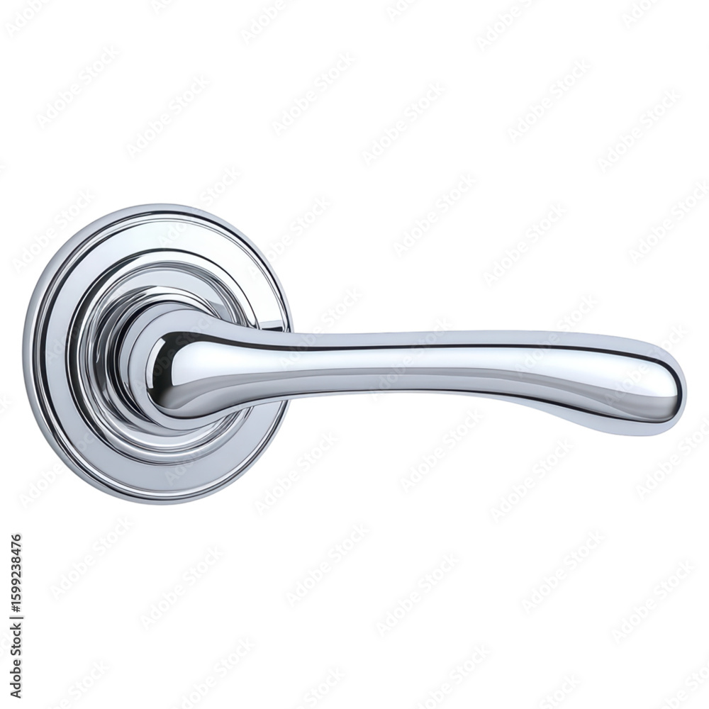 Poster sleek chrome door handle with elegant design and finish isolated on transparent background.