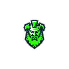 Glowing Green Monster Head Aggressive Esports Mascot Illustration