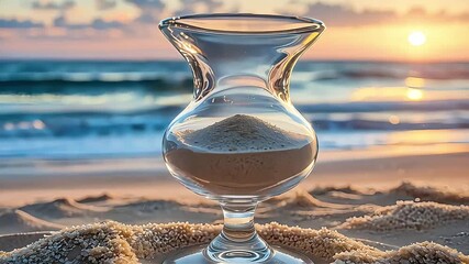 A cold glass of water reflects the white beach, an isolated, transparent object for celebration