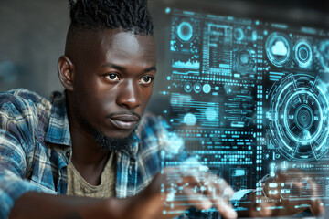 Cybersecurity control room with multiple code monitors at night