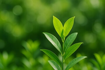 Fototapeta premium 초록 잎사귀와 생기 있는 자연의 클로즈업, 신선함을 상징하는 생장 이미지