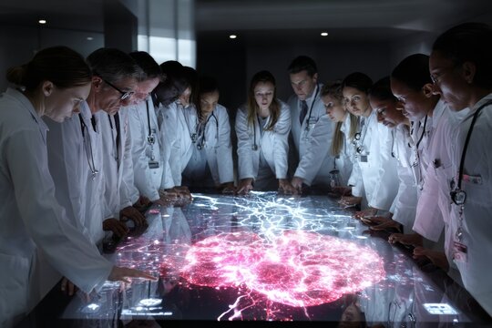 Dynamic group of scientists explore organ mapping on digital interface. Transplant success. New kidney matching method promises improved transplantation success rates. Global health.