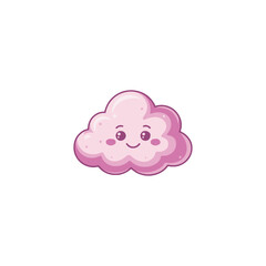 Cute Kawaii Pink Cloud with Smiling Face Weather Cartoon Vector Icon