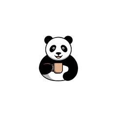Fototapeta premium Cute Panda Bear Holding a Coffee Cup Cartoon Vector Mascot Illustration