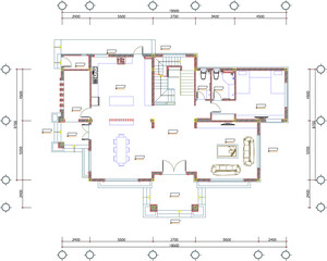 Vector sketch silhouette illustration of architectural design drawing site plan layout of a simple two-story house 