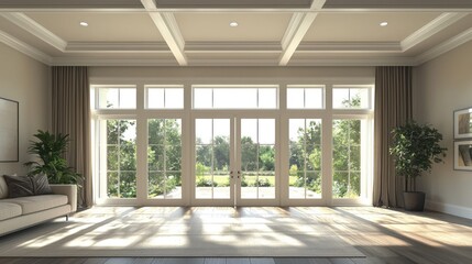 Fototapeta premium Spacious sun-drenched living room with expansive views