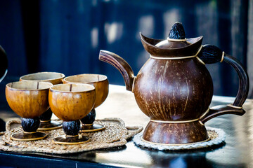Crafts made from coconut shells. An effort to reduce waste.