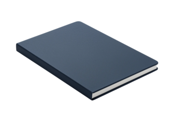 Closed hardcover book in black fabric with white pages for notes and planning on transparent background