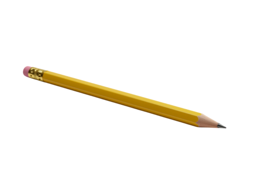 Classic yellow pencil with eraser on a transparent background