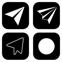 Paper Airplane Icons in Black and White Vector Illustration Set
