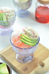 Ice coconut kopyor durian, a refreshing drink that combines the freshness of ice kopyor with the sweet and distinctive taste of durian fruit