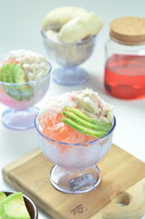 Ice coconut kopyor durian, a refreshing drink that combines the freshness of ice kopyor with the sweet and distinctive taste of durian fruit