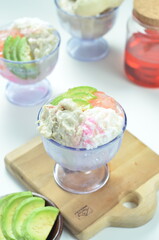Ice coconut kopyor durian, a refreshing drink that combines the freshness of ice kopyor with the sweet and distinctive taste of durian fruit