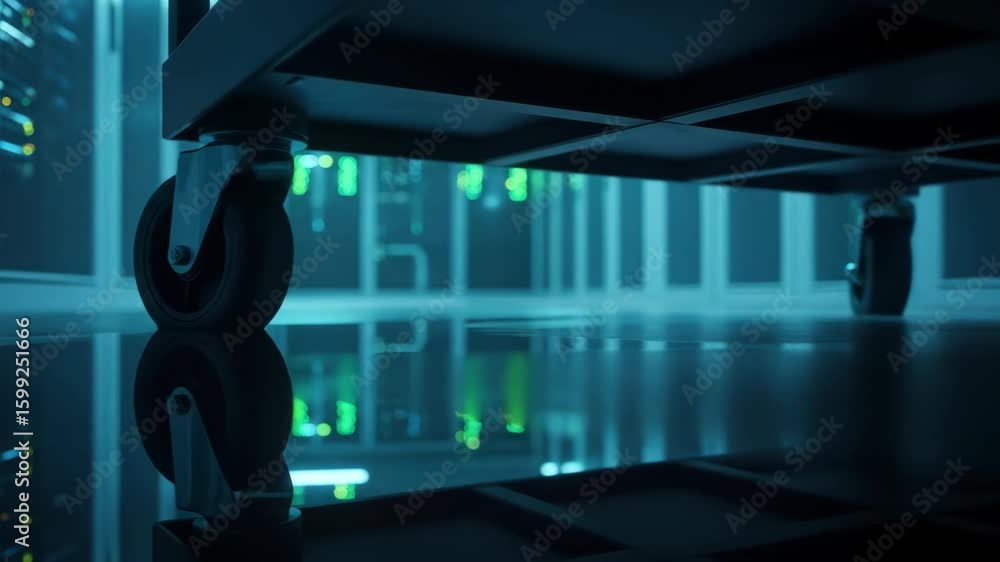 Poster server room wheel with reflection in a data center, infrastructure it background.