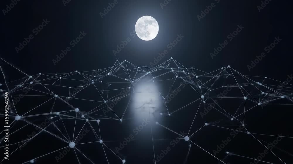 Poster abstract technology network with nodes under the moonlight, digital connection, future technology, a