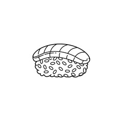 Sushi Delicacy: A minimalist illustration of a single piece of sushi, featuring perfectly formed rice and a tantalizing topping of sliced seafood.