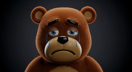 Sad Brown Teddy Bear with Tears in Dark Background