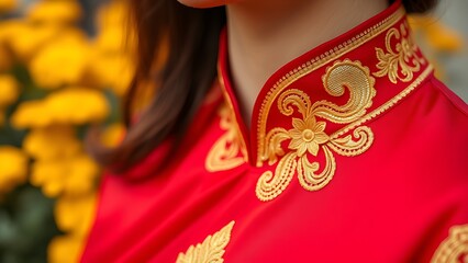 Ao dai collar with golden embroidery, showcasing Vietnam National Day's elegant cultural attire.