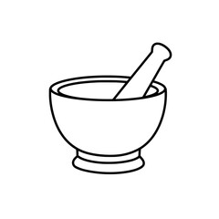 Mortar and Pestle Outline: A minimalistic line-art illustration showcasing a mortar and pestle, commonly used for grinding and mixing ingredients.