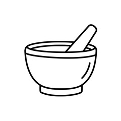 Mortar and Pestle Sketch: A meticulously crafted illustration of a classic mortar and pestle, perfect for culinary, medicine, and apothecary-related concepts, simple yet illustrative.