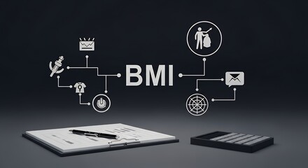 Digital BMI Health Monitoring Concept with Graphs Icons and Notebook