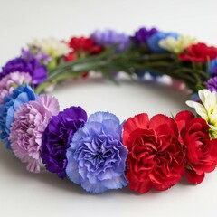 Fototapeta premium Colorful Carnation Flower Crown on White Background
