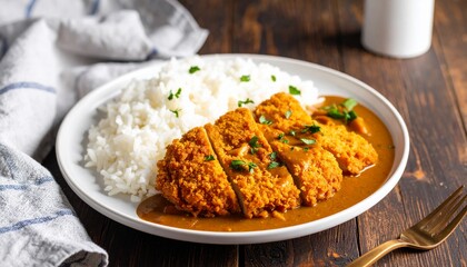 Fried beef Or Chicken Cutlet Tonkatsu Curry With White Rice
