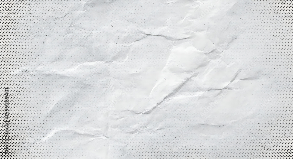 Poster abstract white crumpled paper texture with halftone pattern for backgrounds and graphic design proje