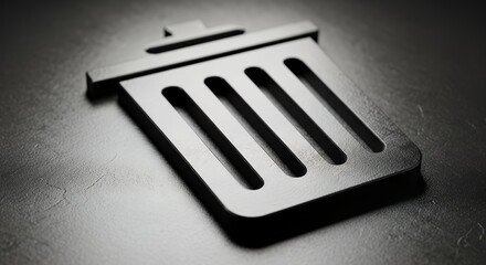 Black Plastic Trash Can Icon on Dark Surface for Waste Management