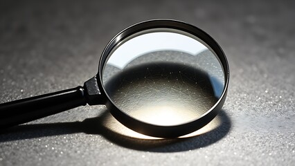 A magnifying glass resting on a textured surface, creating intriguing light refractions and patterns.