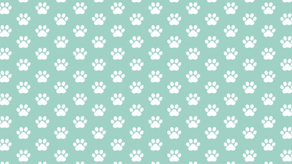 Seamless white paw print pattern on a mint green background. Ideal for pet-themed designs