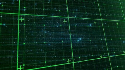 On playback start, network grid tilting while nodes pulsing and data scrolling to visualize traffic - Powered by Adobe