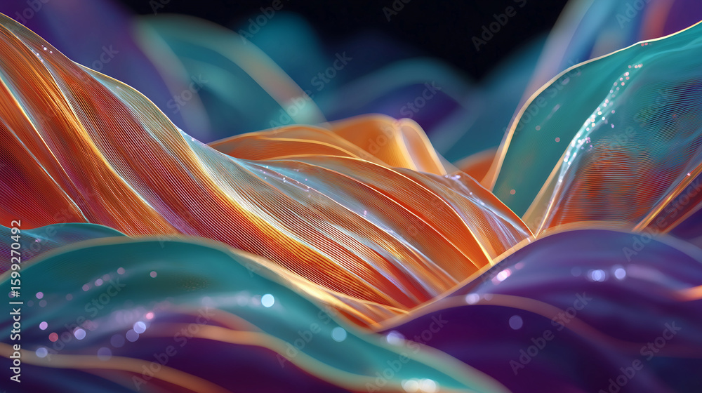 Poster vibrant abstract flowing: a mesmerizing swirl of rippling lines in an array of bright, bold colors, 