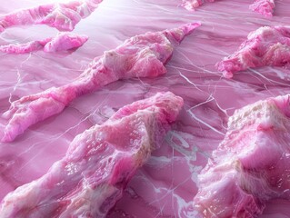 pink marble pattern with subtle silver veins, glossy surface, plain background, hyper-realistic style, soft studio lighting, pastel tones, centered composition with negative space at bottom