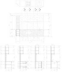 Kitchen Counter and Hanging Cabinet with Section View | AutoCAD Drawing Vector