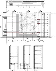 TV Wall with Drawer and LED Work Desk | AutoCAD Front Elevation and Section Vector Drawing