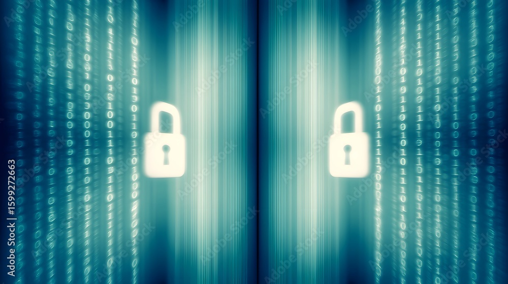Poster digital security lock surrounded by binary code.