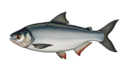 American Shad Fish Illustration Isolated on White Background Aquatic Life
