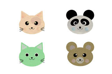 ファブリックテクスチャ動物フェイスセット　