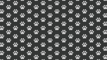 White paw print seamless pattern on a dark gray background. Modern vector design for pet-related products
