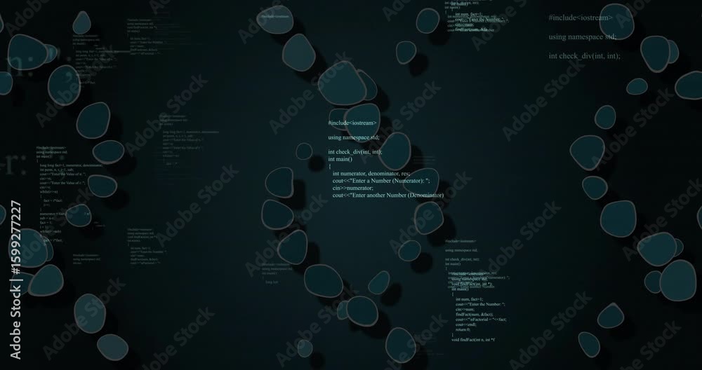 Poster on opening ovals appearing near code and drifting inward forming pulsing helix visualizing dna