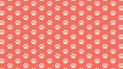 Soft pink paw print seamless pattern on a coral background. Adorable vector for playful pet designs