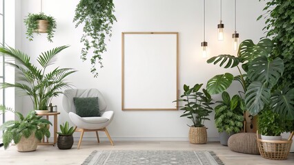 Fototapeta premium Botanical-Themed Poster in Naturally Lit Modern Room for Lifestyle or Plant-Based Visuals