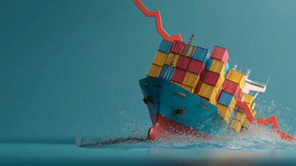 Sinking Container Ship With Falling Graph