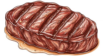 Juicy Grilled Beef Steak with Charred Grill Marks on White Background